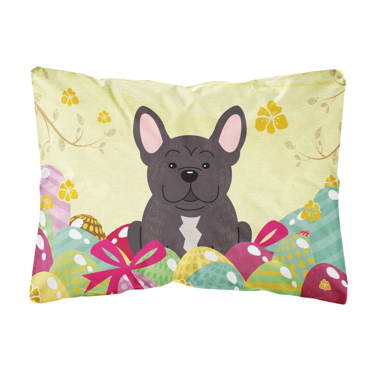 Easter Eggs French Bulldog Brindle Canvas Fabric Decorative Pillow