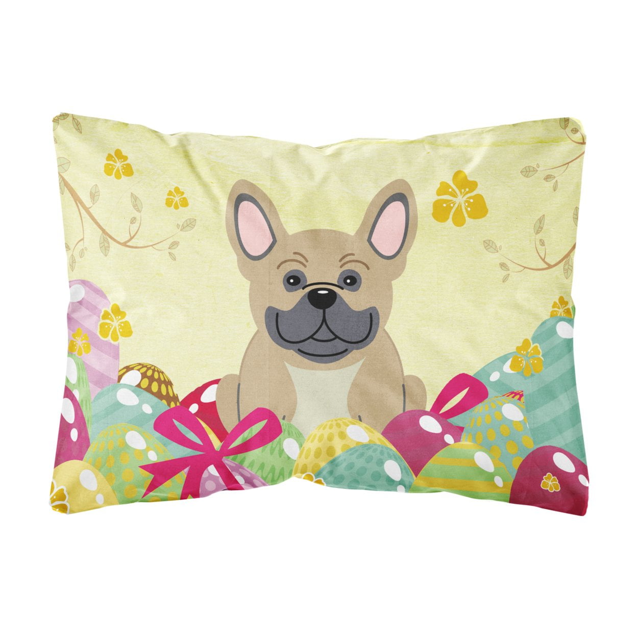 Easter Eggs French Bulldog Cream Canvas Fabric Decorative Pillow