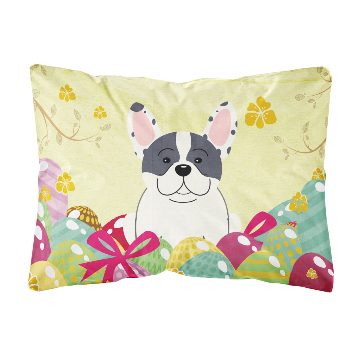 Easter Eggs French Bulldog Piebald Canvas Fabric Decorative Pillow