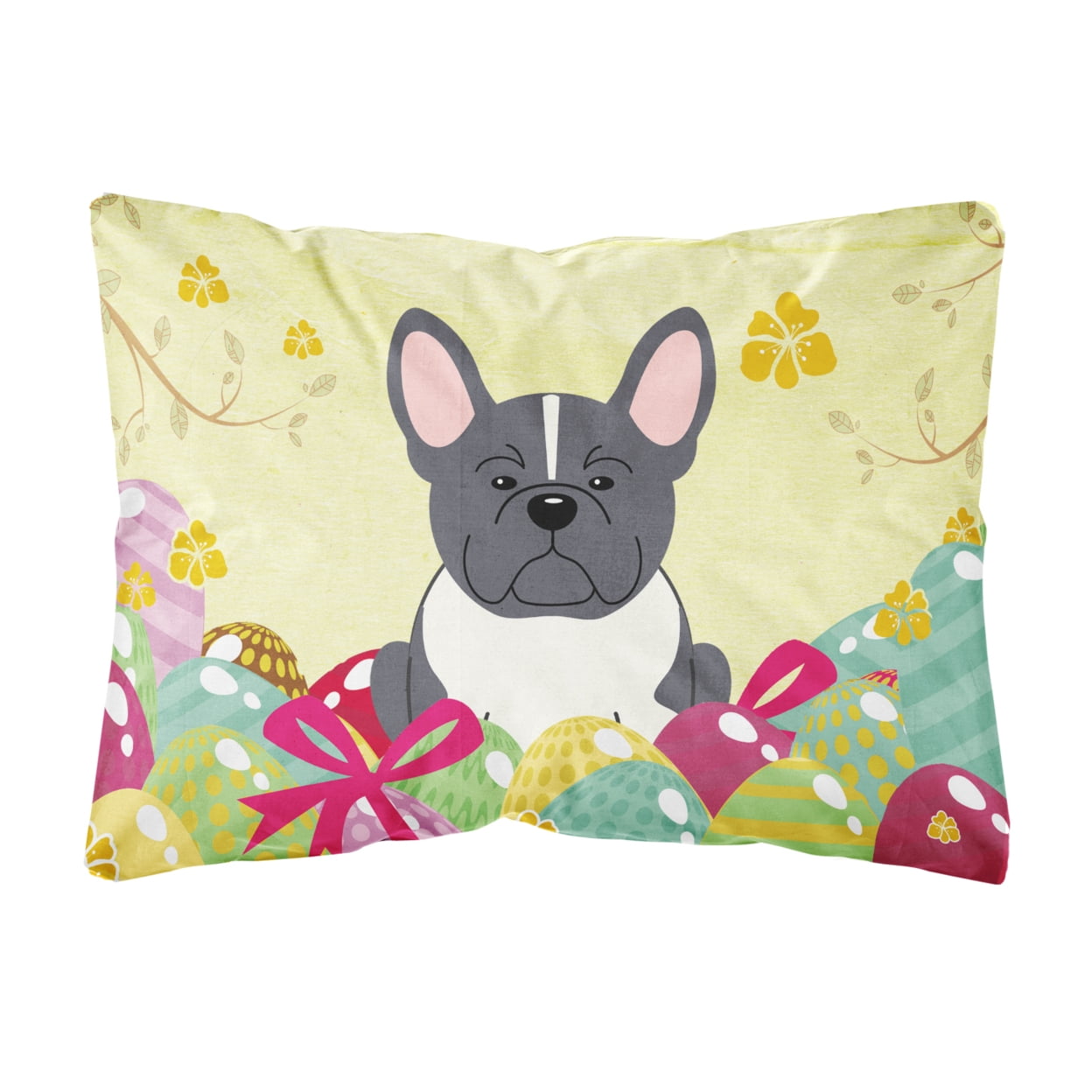 Easter Eggs French Bulldog Black & White Canvas Fabric Decorative Pillow
