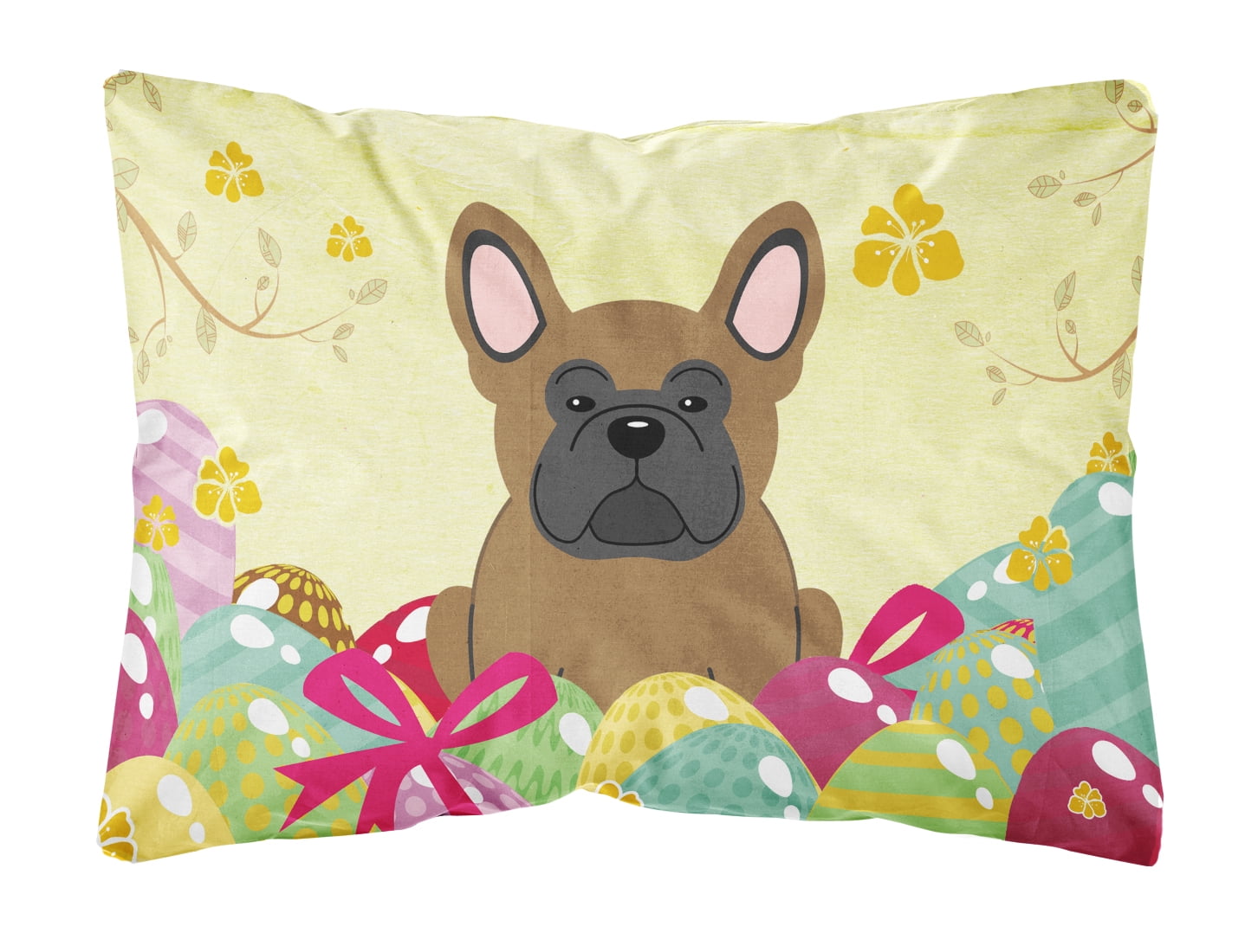 Easter Eggs French Bulldog Brown Canvas Fabric Decorative Pillow