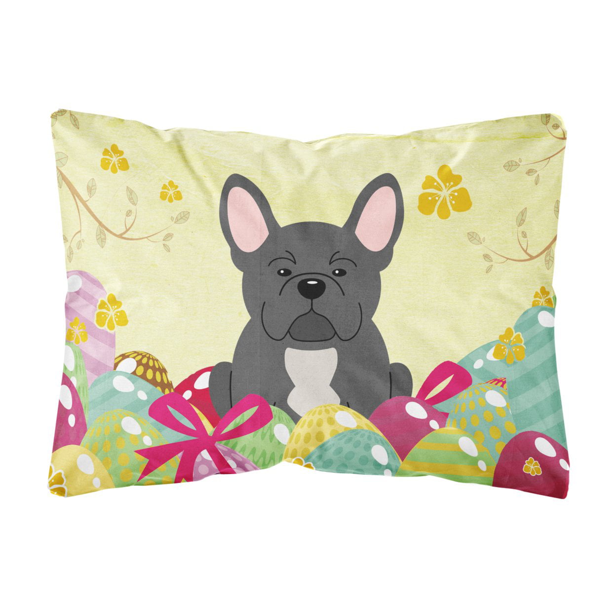 Easter Eggs French Bulldog Black Canvas Fabric Decorative Pillow