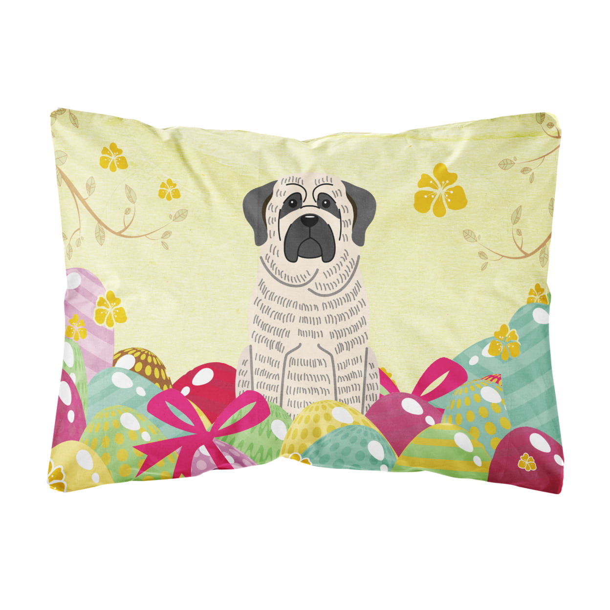 BB6016PW1216 Easter Eggs Mastiff Brindle White Canvas Fabric Decorative Pillow