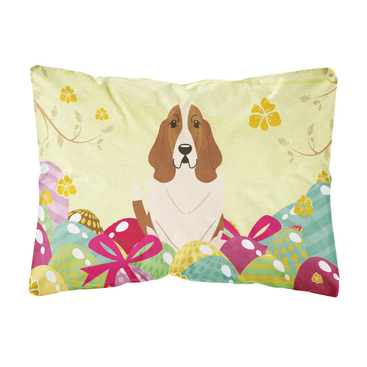 Easter Eggs Basset Hound Canvas Fabric Decorative Pillow