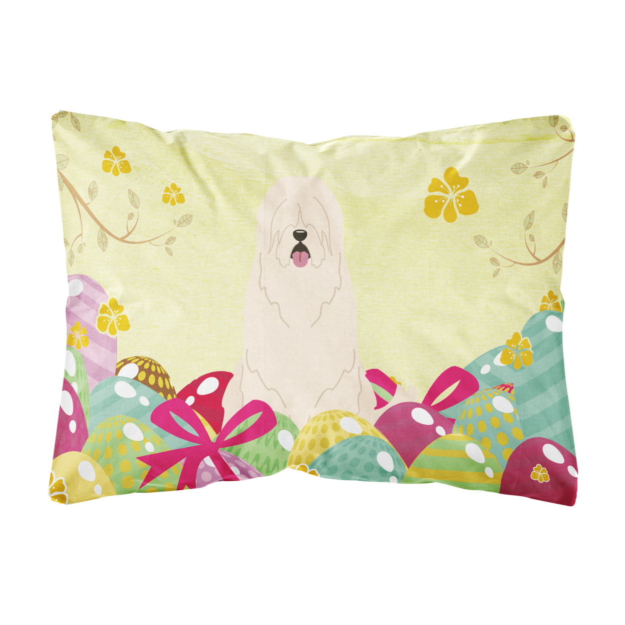Easter Eggs South Russian Sheepdog Canvas Fabric Decorative Pillow