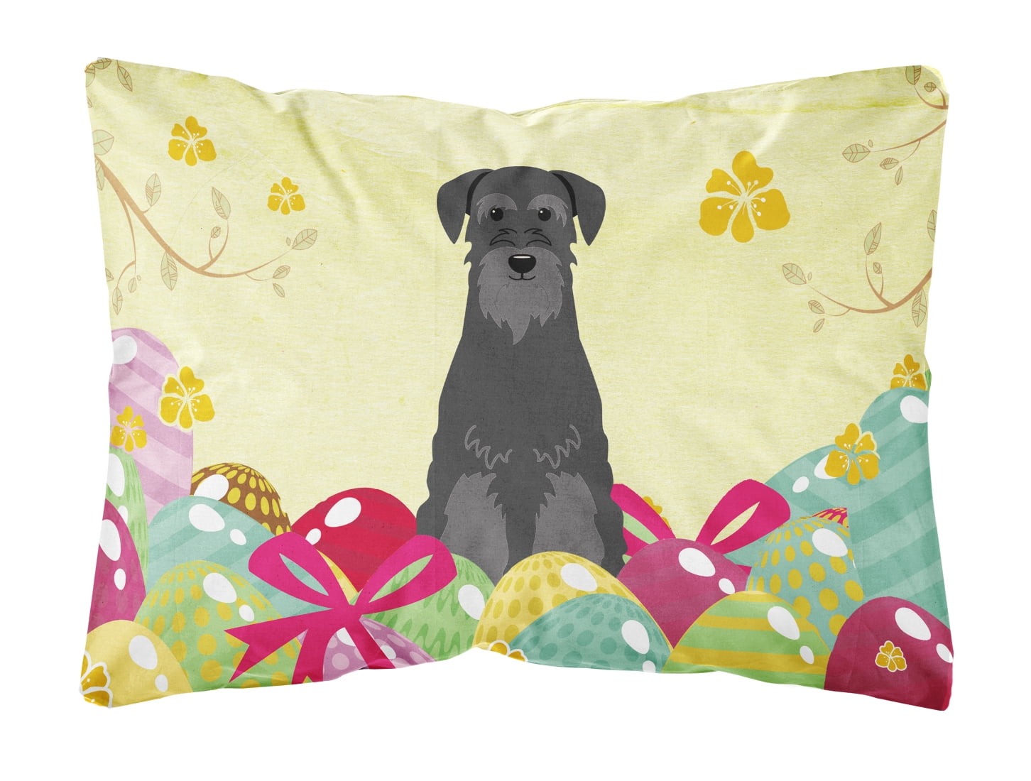 Easter Eggs Standard Schnauzer Black Canvas Fabric Decorative Pillow