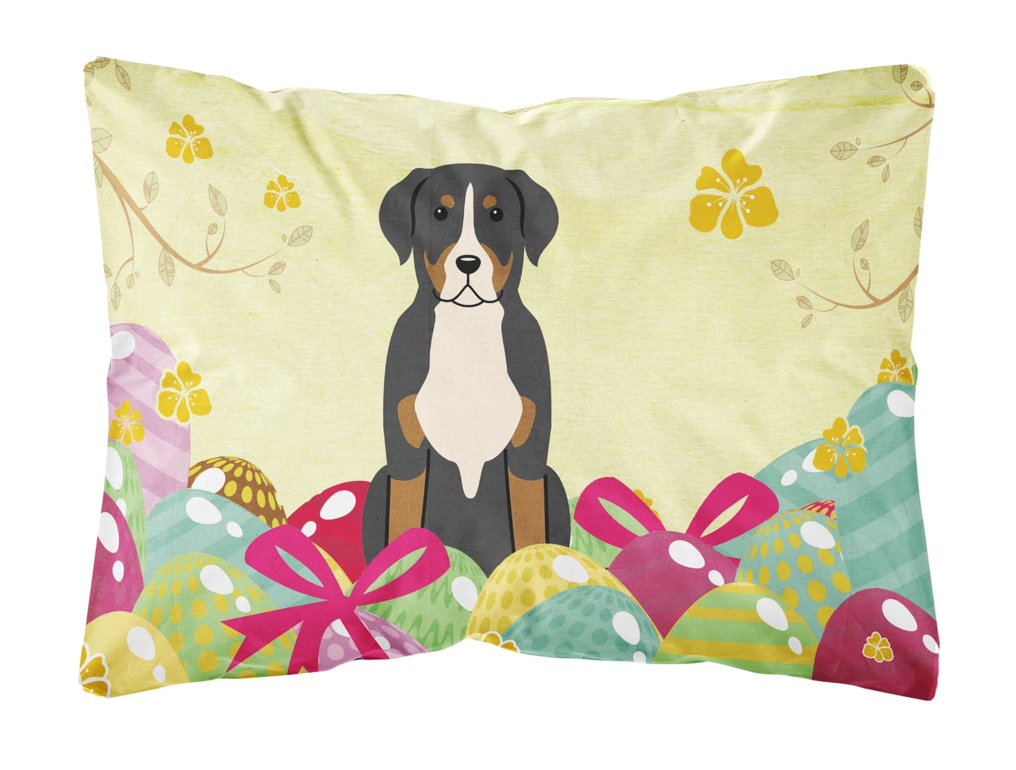 Easter Eggs Greater Swiss Mountain Dog Canvas Fabric Decorative Pillow