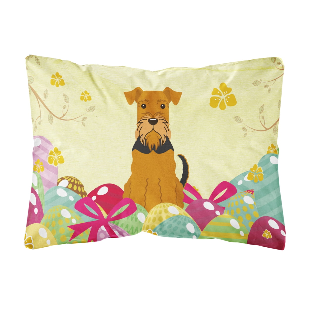 BB6041PW1216 Easter Eggs Airedale Canvas Fabric Decorative Pillow