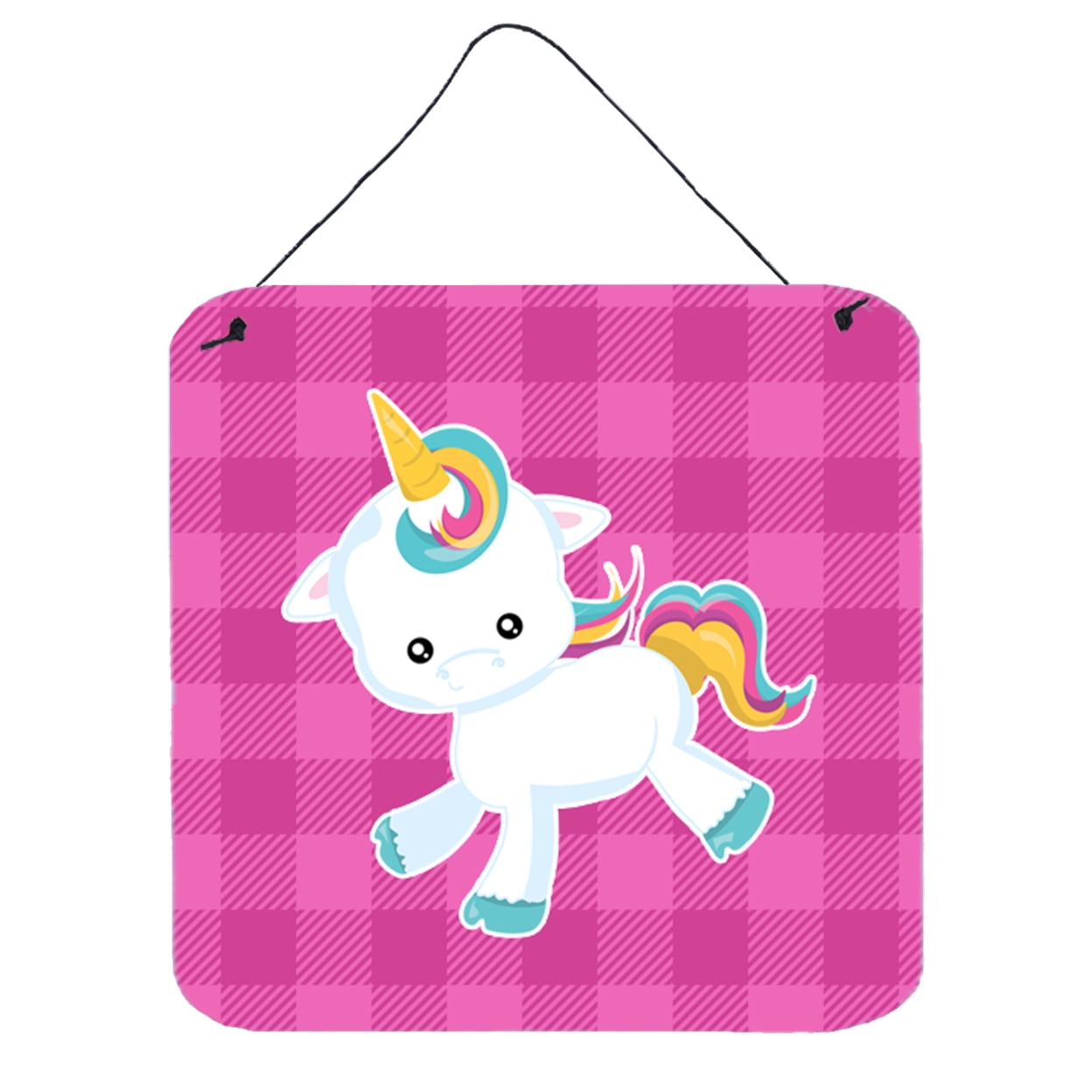 Pink Plaid Unicorn Wall or Door Hanging Prints