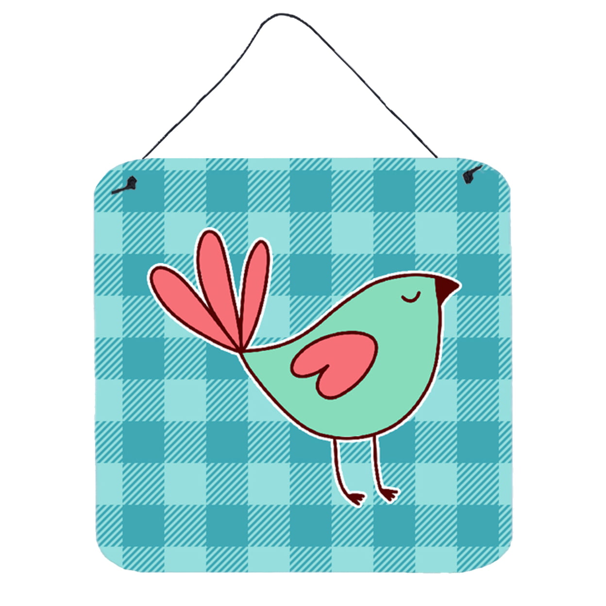 Bird on Blue Plaid Wall or Door Hanging Prints