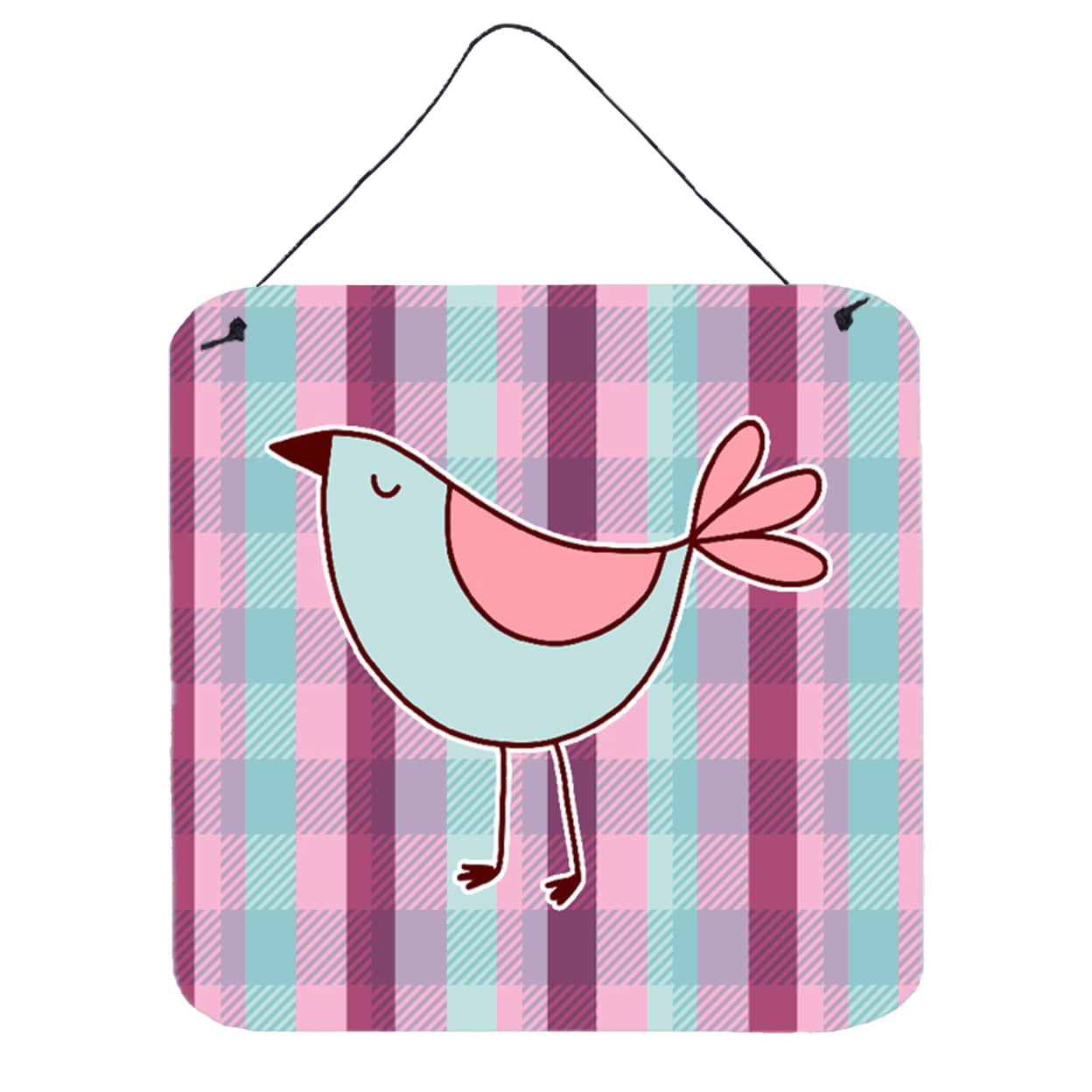 Bird on Purple Plaid Wall or Door Hanging Prints
