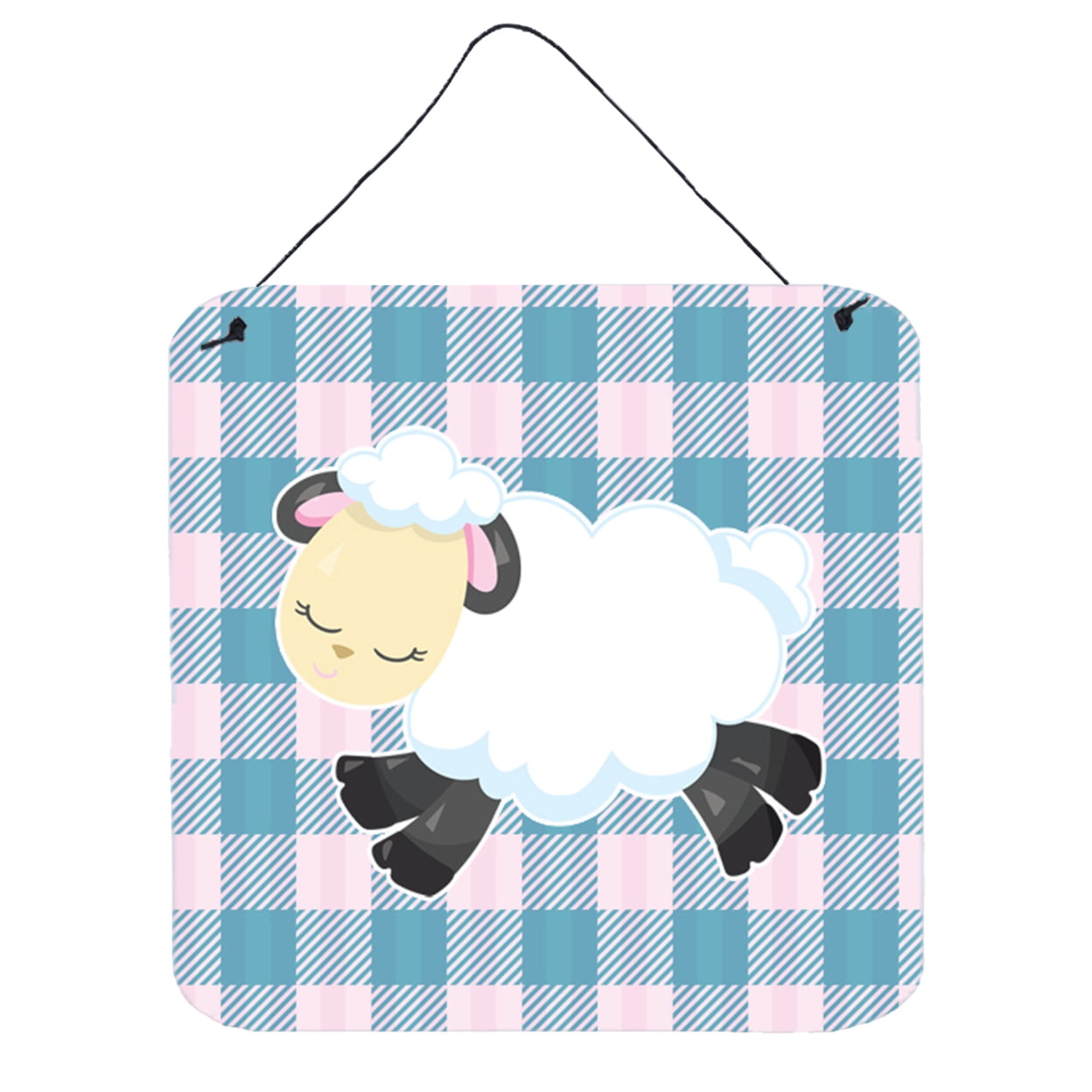 Sheep on Blue Gingham Wall or Door Hanging Prints