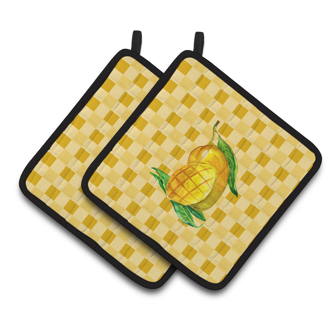 Mangos Ready on Basketweave Pair of Pot Holders