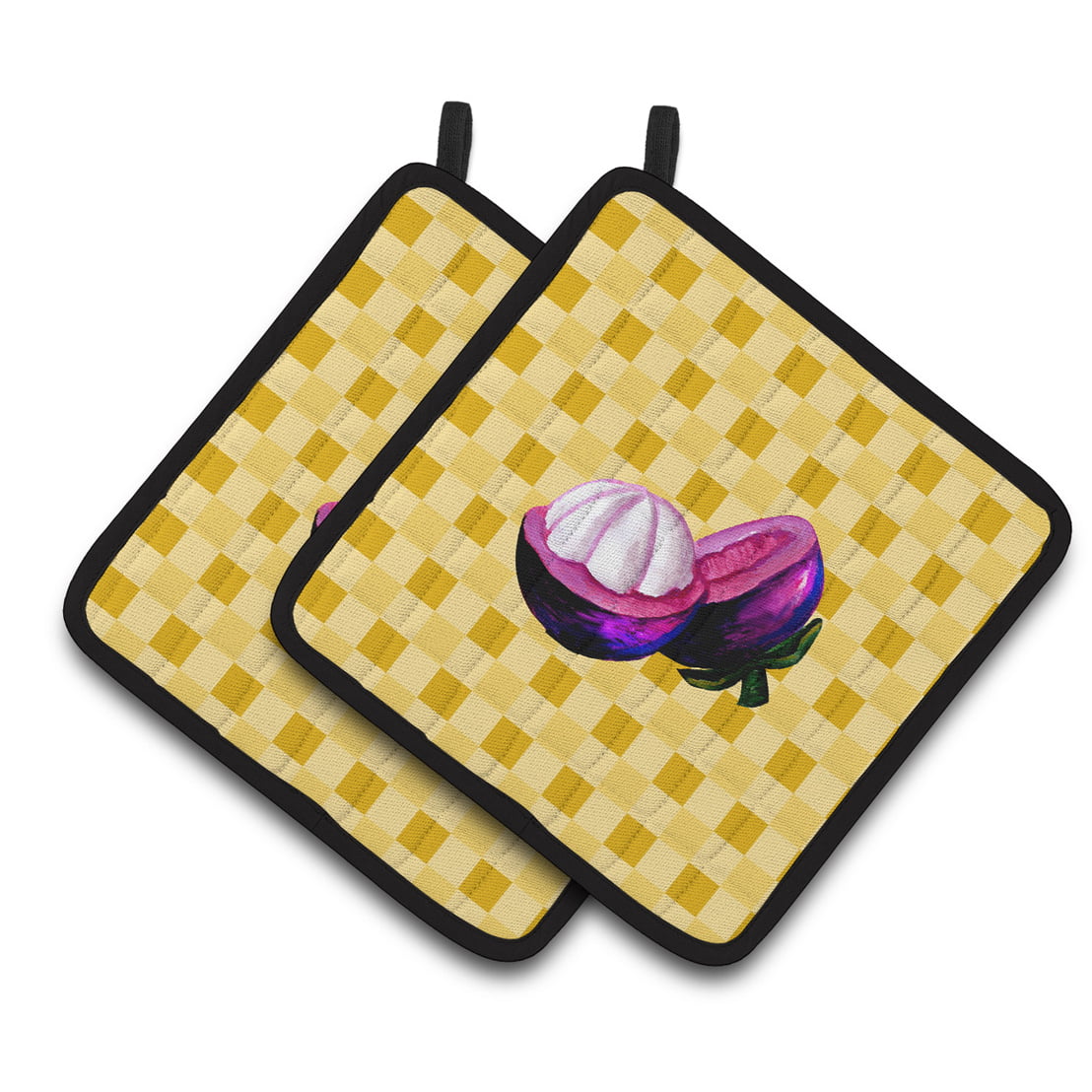 Mangosteen Sliced on Basketweave Pair of Pot Holders