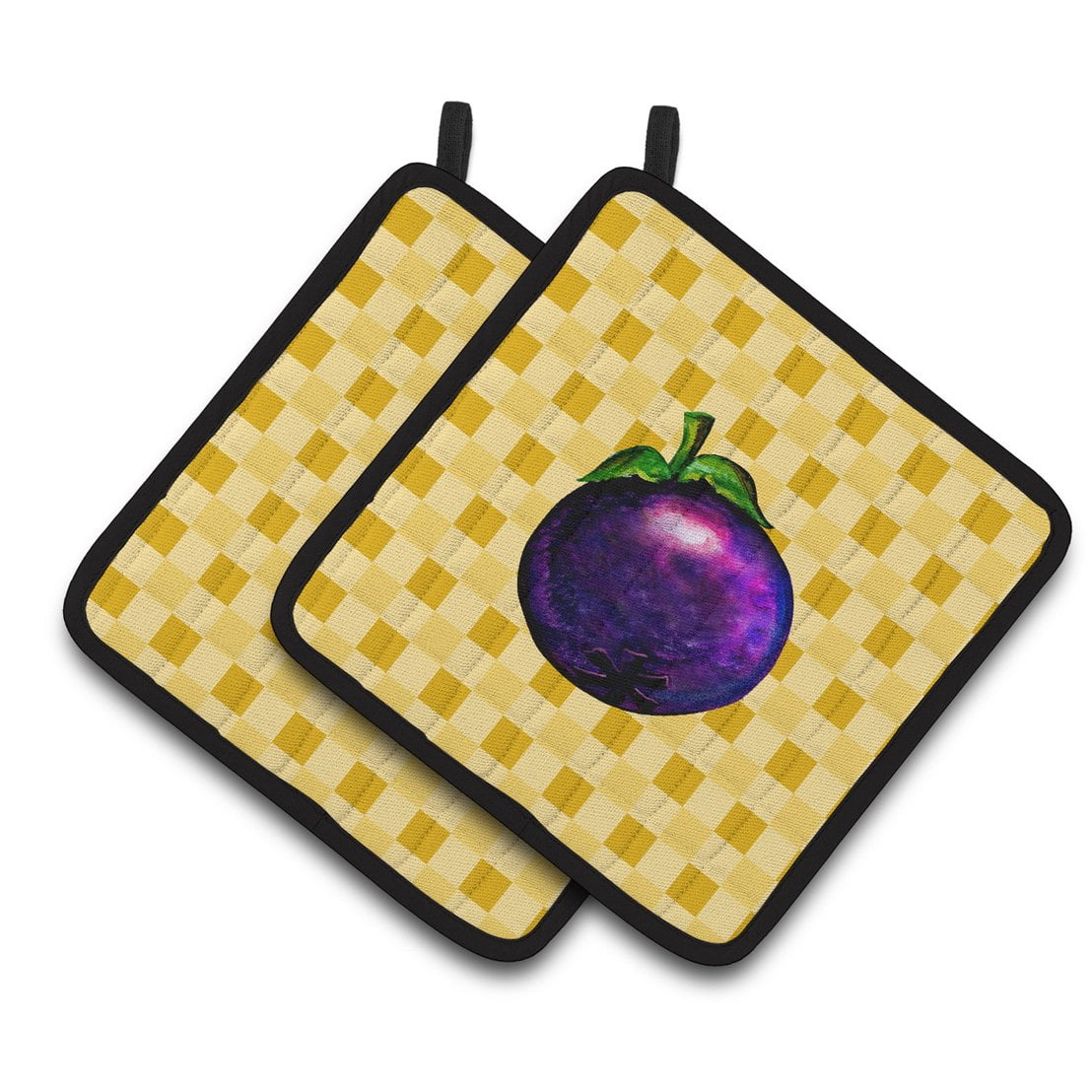 Mangosteen on Basketweave Pair of Pot Holders