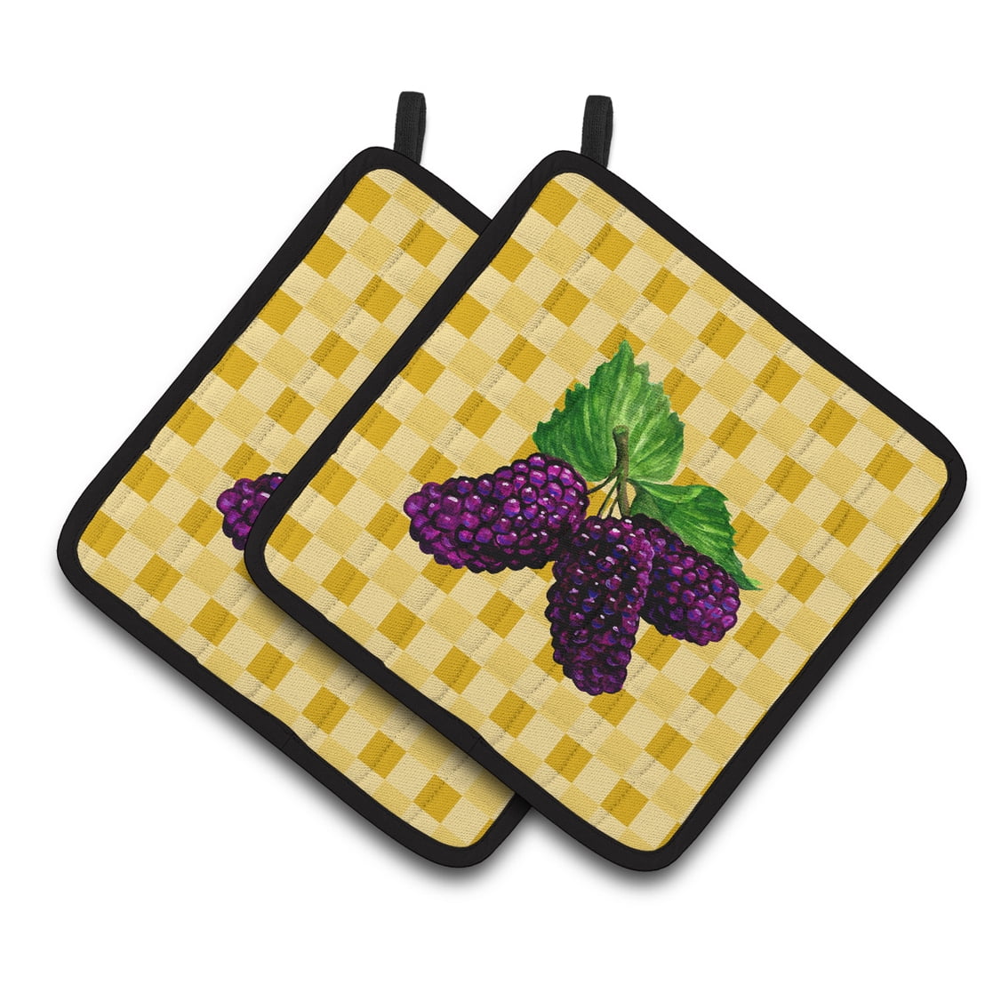 Mulberries on Basketweave Pair of Pot Holders