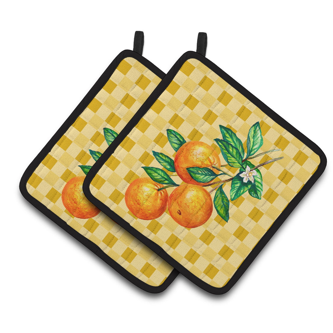 BB7238PTHD Oranges on Branch on Basketweave Pair of Pot Holders