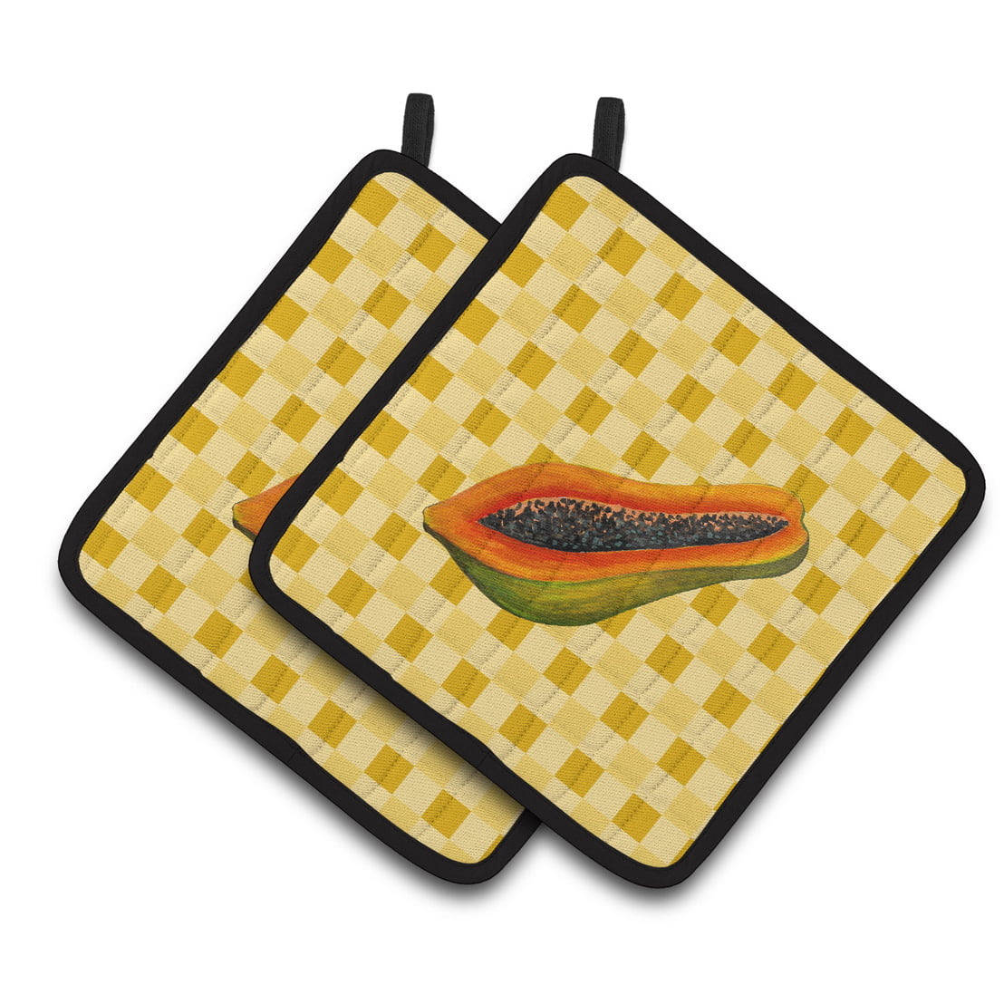 Sliced Papaya on Basketweave Pair of Pot Holders