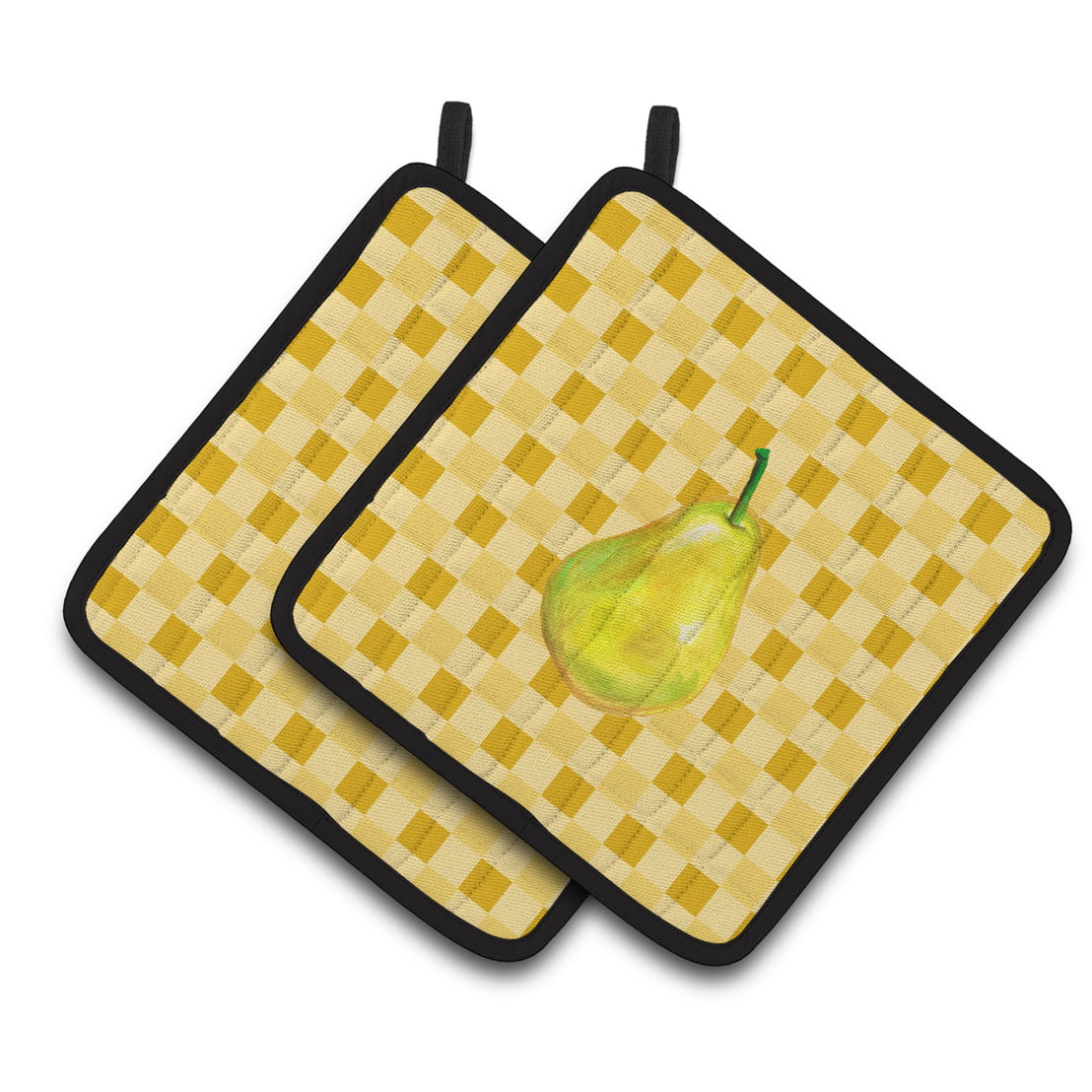 Whole Pear on Basketweave Pair of Pot Holders