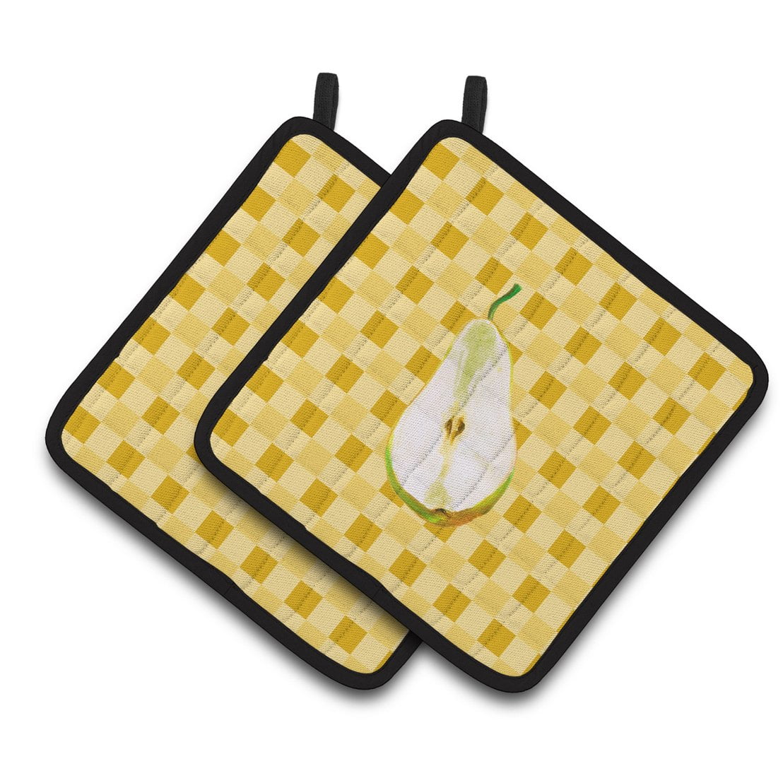 Sliced Pear on Basketweave Pair of Pot Holders