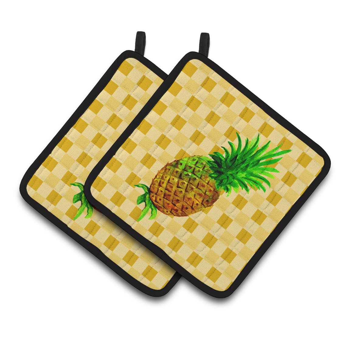 Whole Pineapple on Basketweave Pair of Pot Holders
