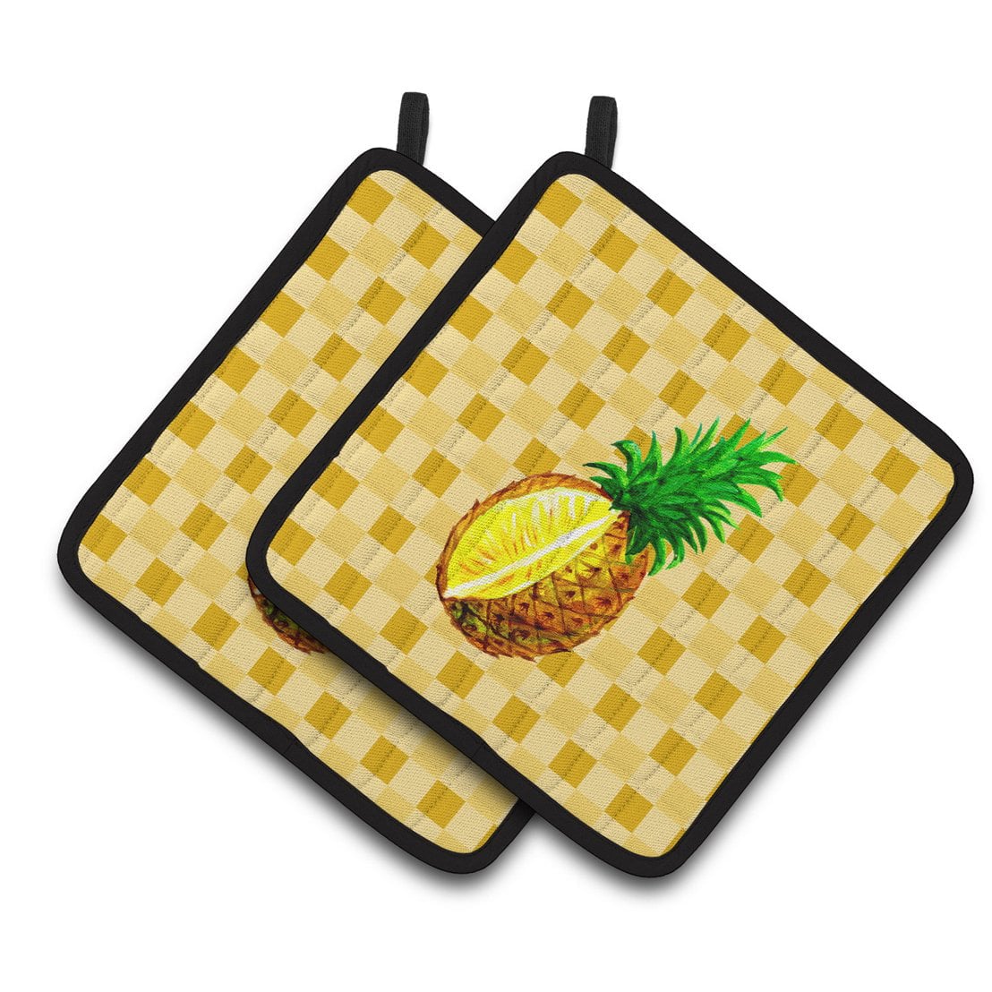 Whole Pineapple Cut on Basketweave Pair of Pot Holders