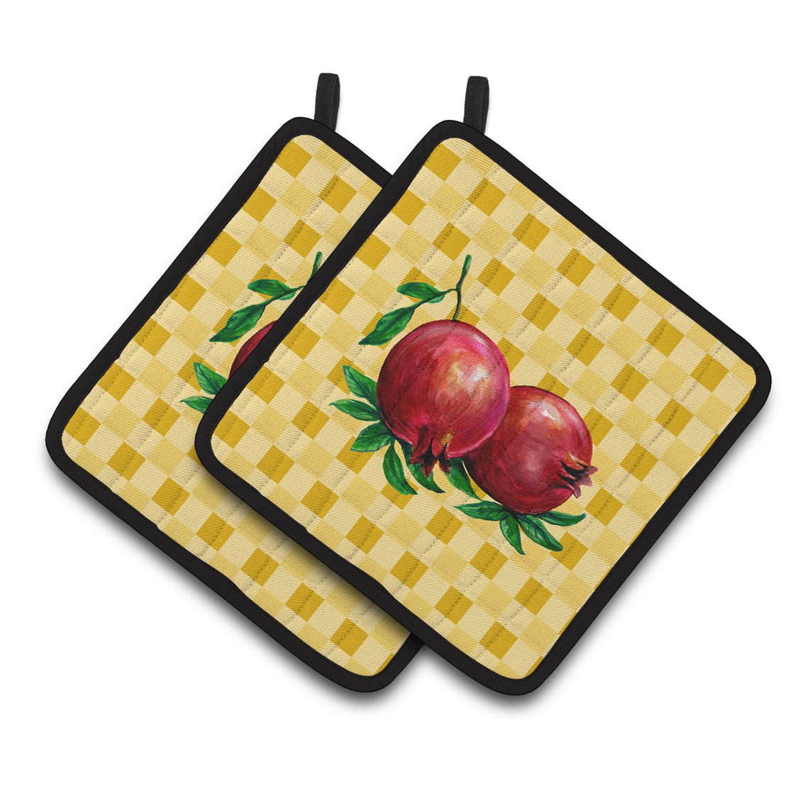 Whole Pomegranates on Basketweave Pair of Pot Holders