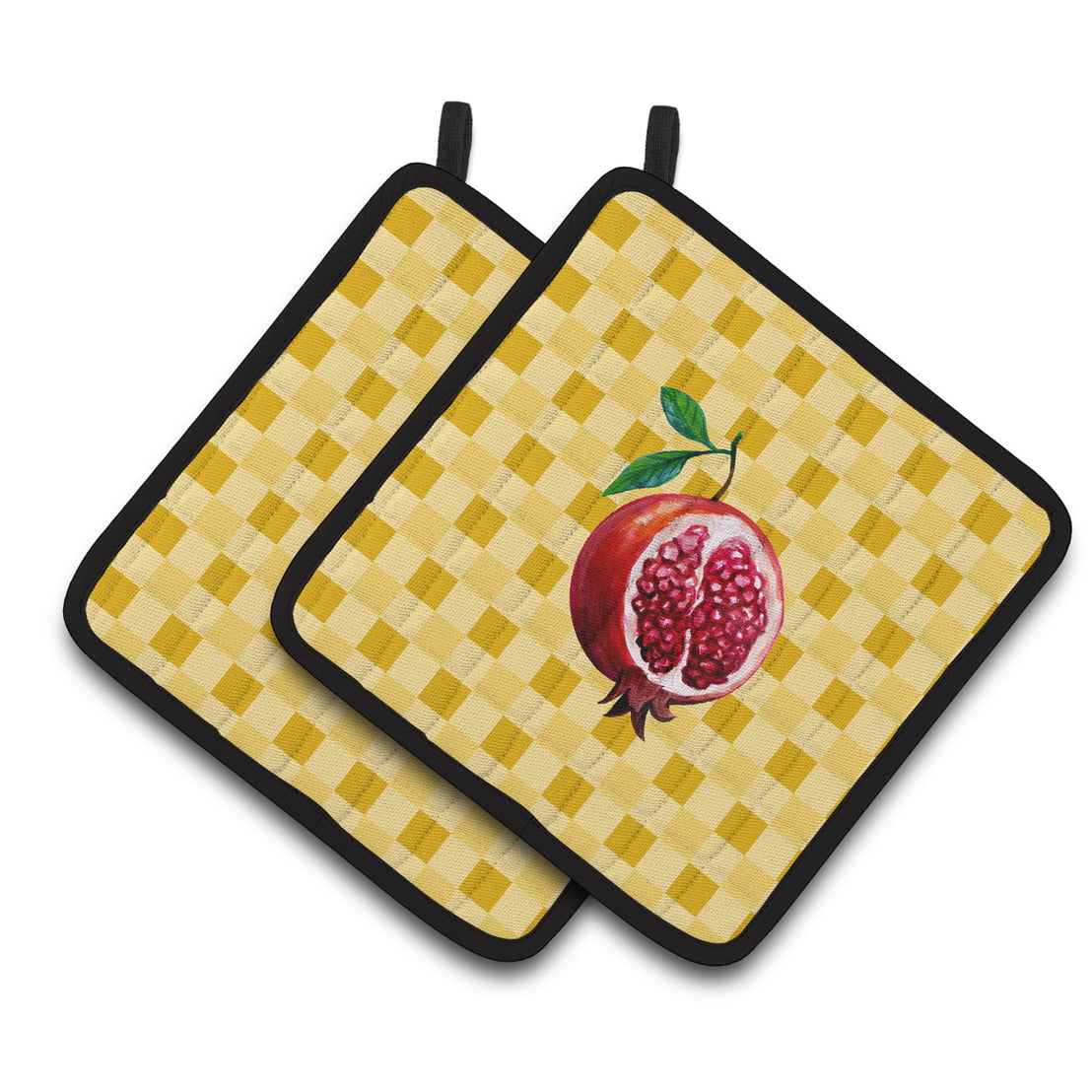 Sliced Pomegranate on Basketweave Pair of Pot Holders
