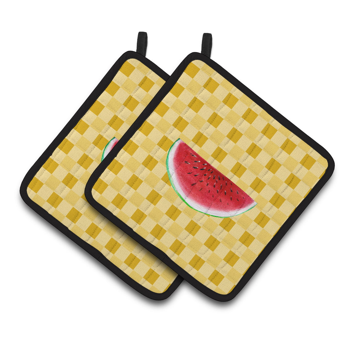 Sliced Watermelon on Basketweave Pair of Pot Holders