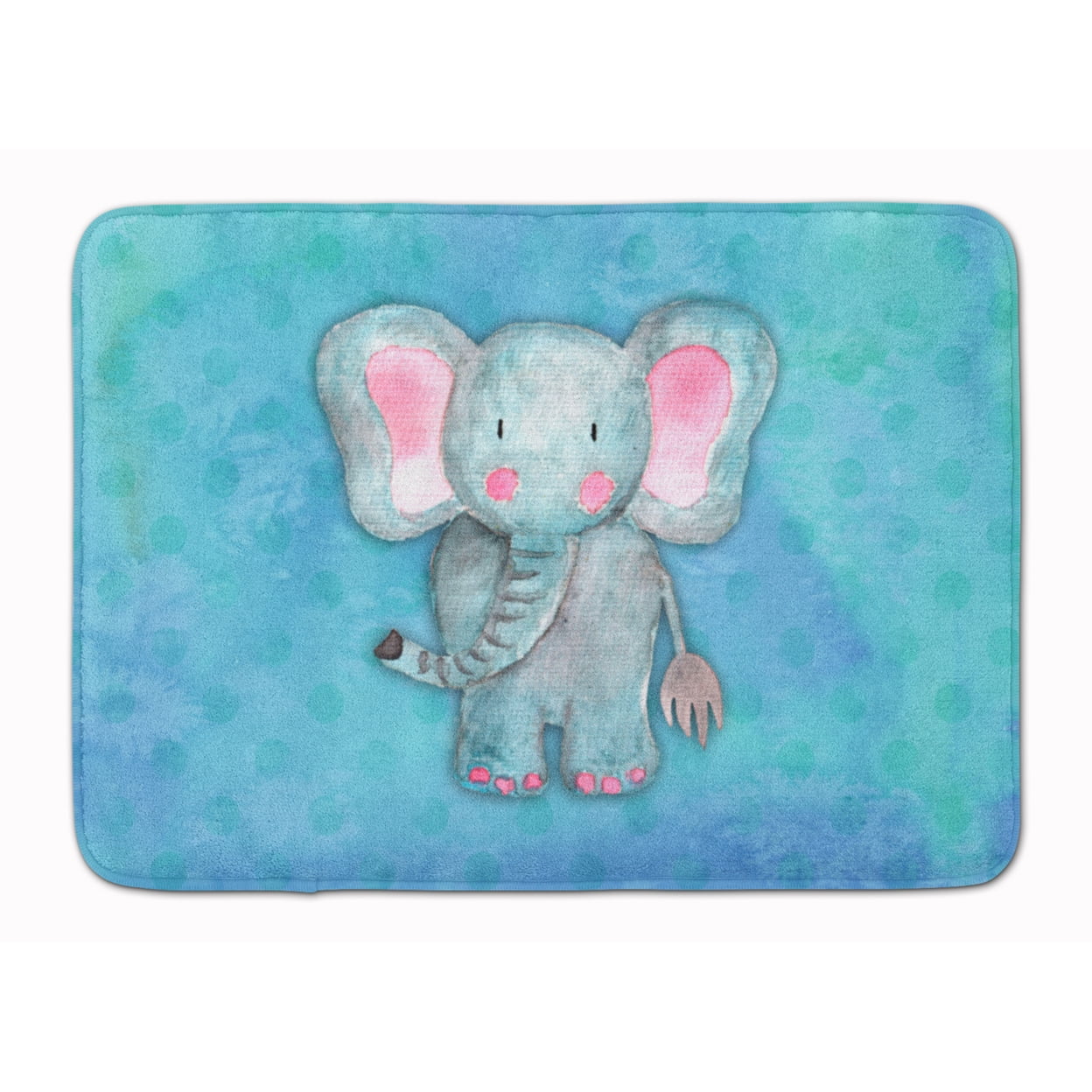 BB7372RUG Blue Elepant Watercolor Machine Washable Memory Foam Mat