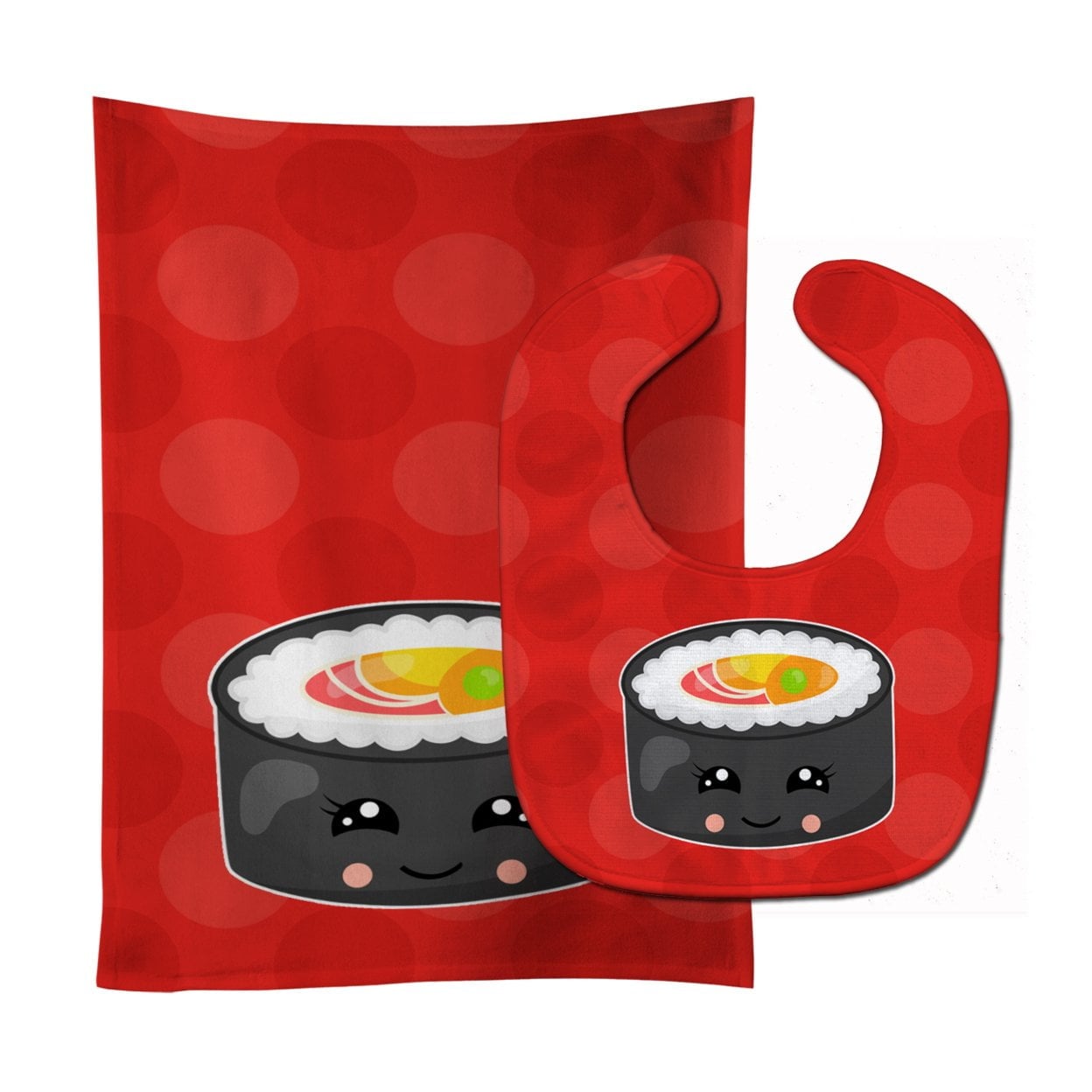 Tuna Sushi Roll With Face Baby Bib & Burp Cloth