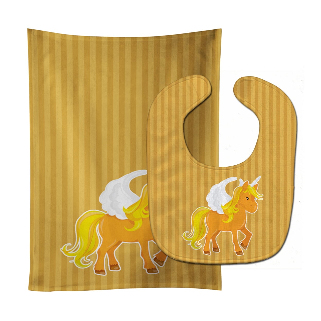 Unicorn Orange Stripes Baby Bib & Burp Cloth
