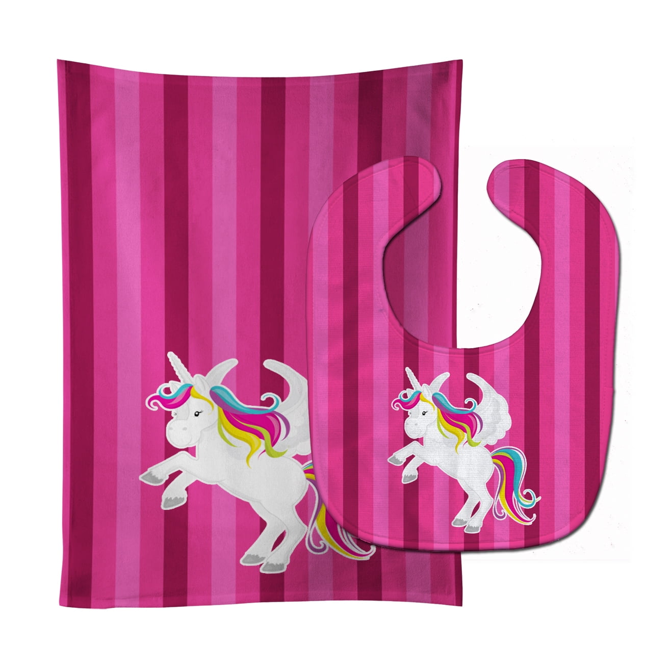 Unicorn Pink Stripes Baby Bib & Burp Cloth