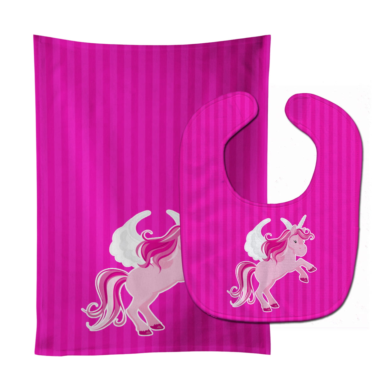 Unicorn Pink Stripes No.2 Baby Bib & Burp Cloth