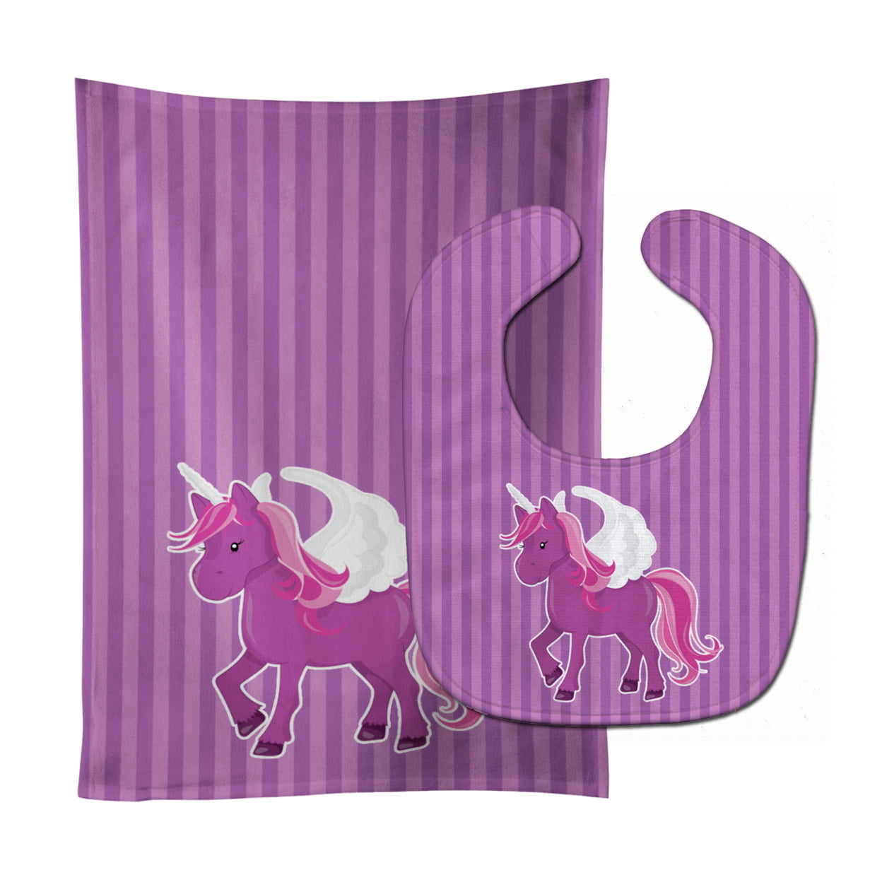 Unicorn Purple Stripes Baby Bib & Burp Cloth