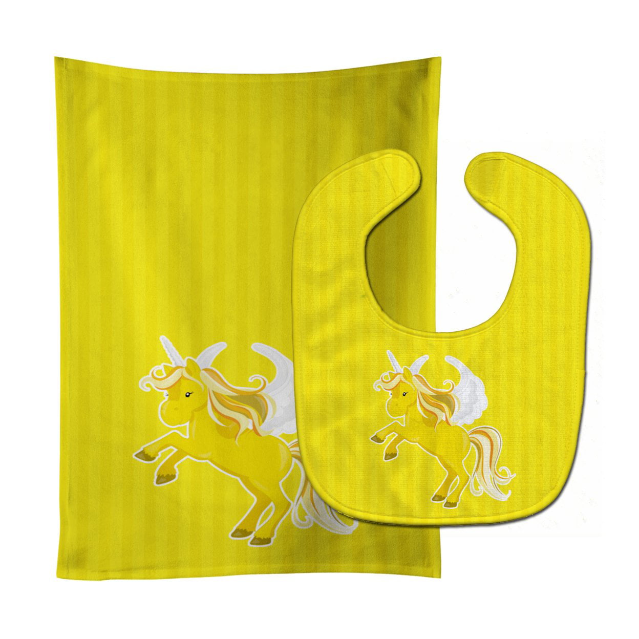 Unicorn Yellow Stripes Baby Bib & Burp Cloth