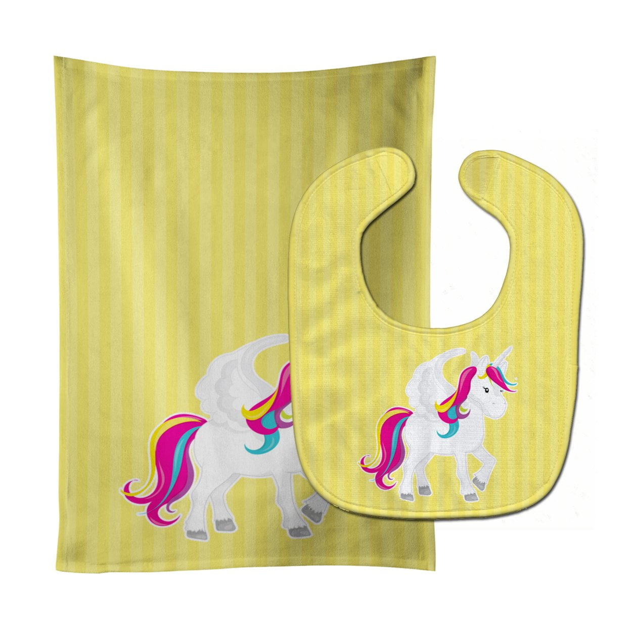 Unicorn Yellow Stripes No.2 Baby Bib & Burp Cloth