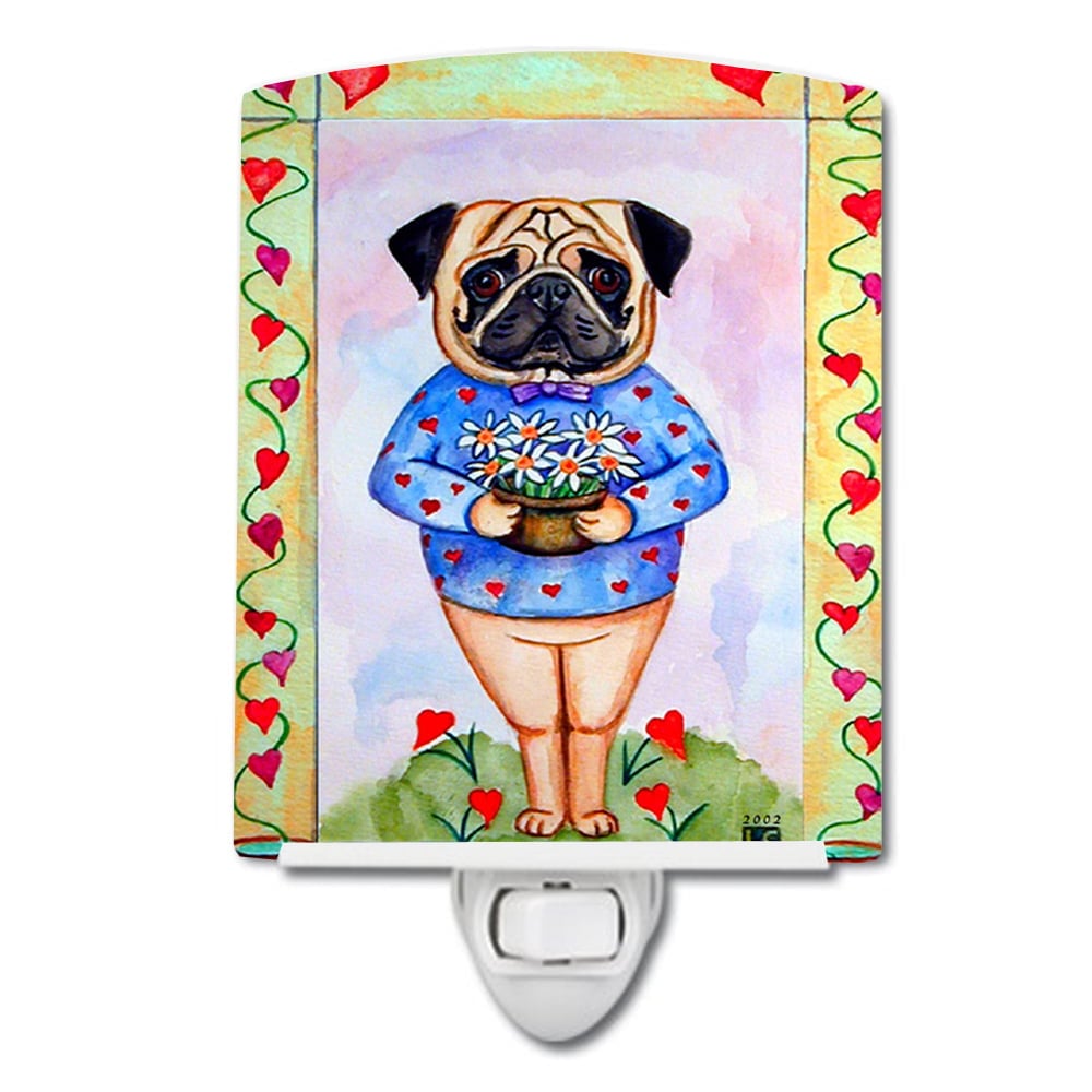 Pug Valentines Hearts Ceramic Night Light