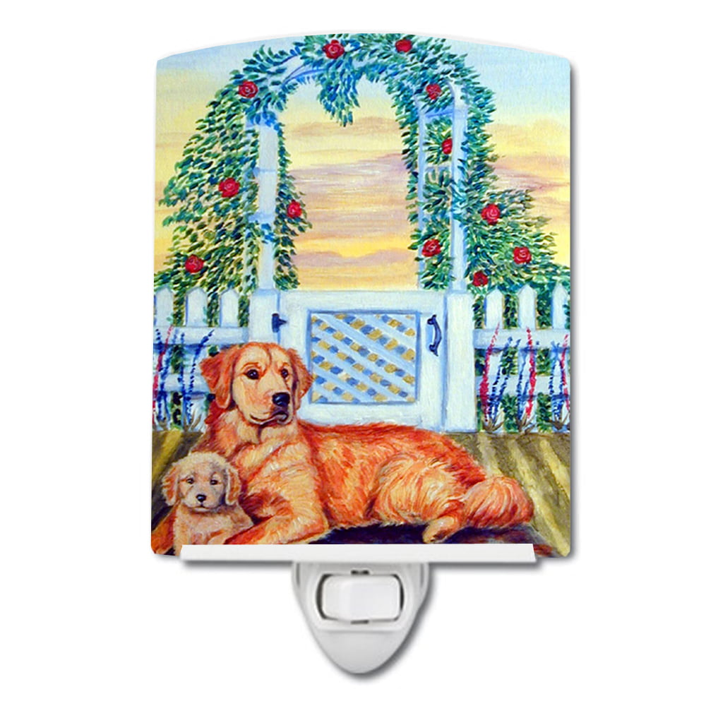 7148CNL Golden Retriever & Puppy at the Fence Ceramic Night Light