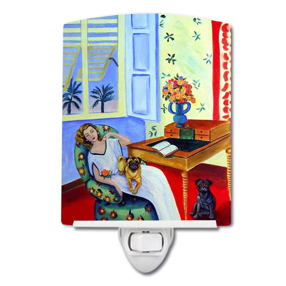 7166CNL Lady with Her Pug Ceramic Night Light