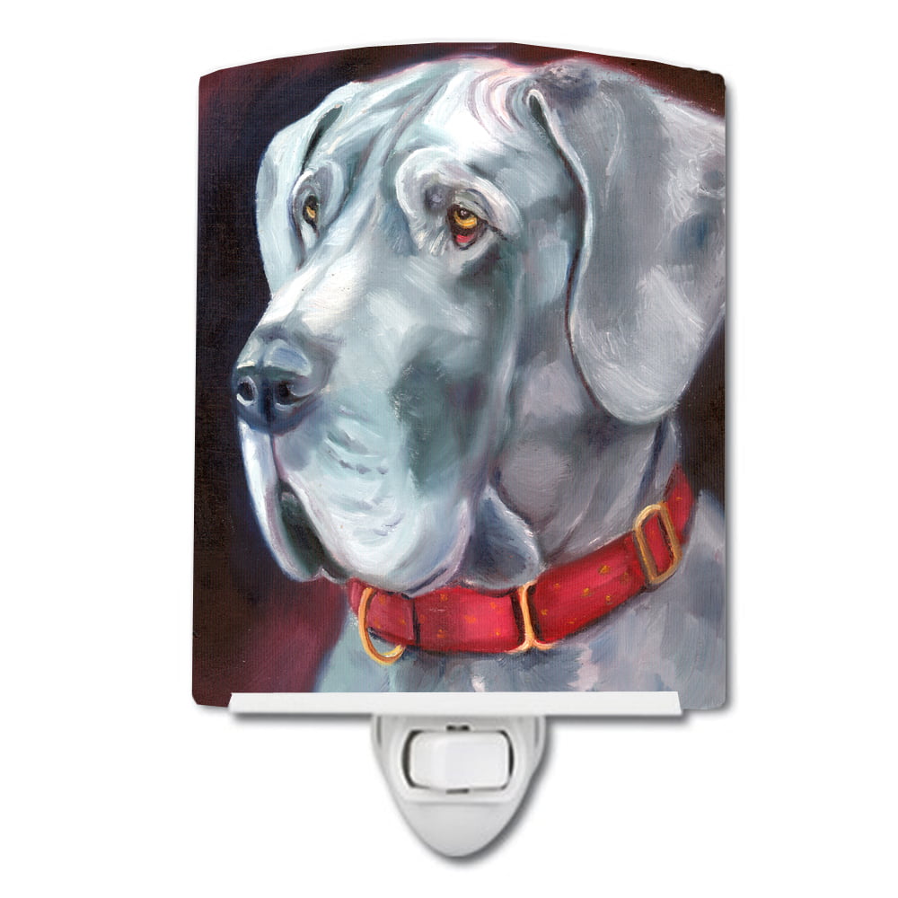 Great Dane Natural Ears Red Collar Ceramic Night Light