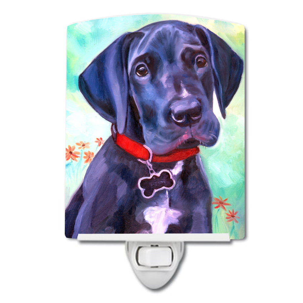 Great Dane Natural Ears Black Pup Ceramic Night Light