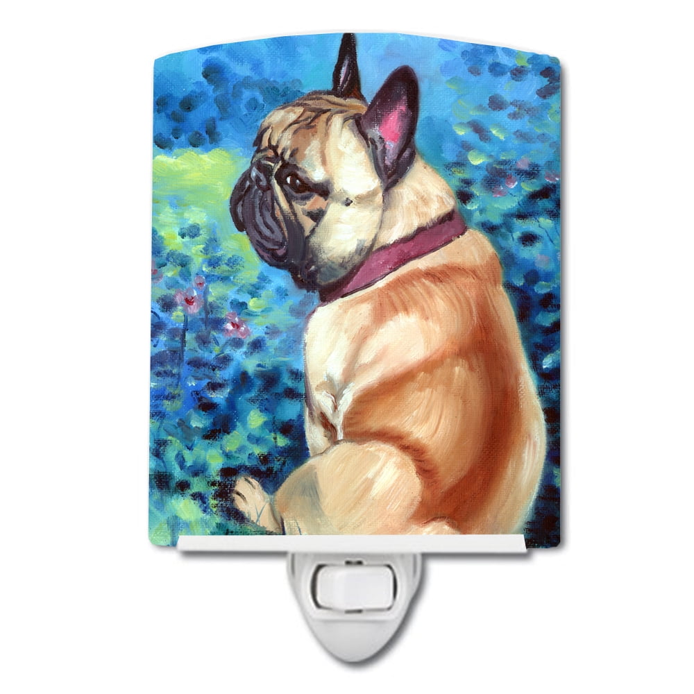 Fawn French Bulldog in Flowers Ceramic Night Light