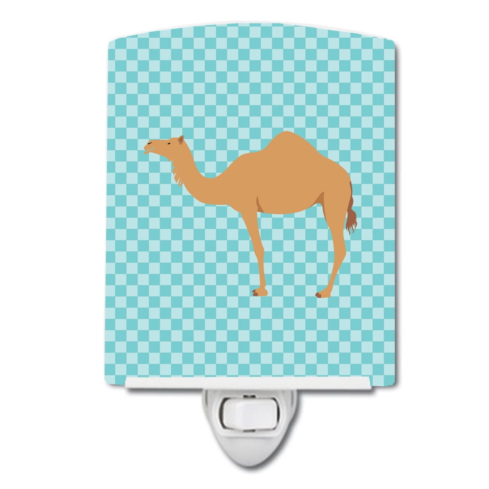 Arabian Camel Dromedary Blue Check Ceramic Night Light