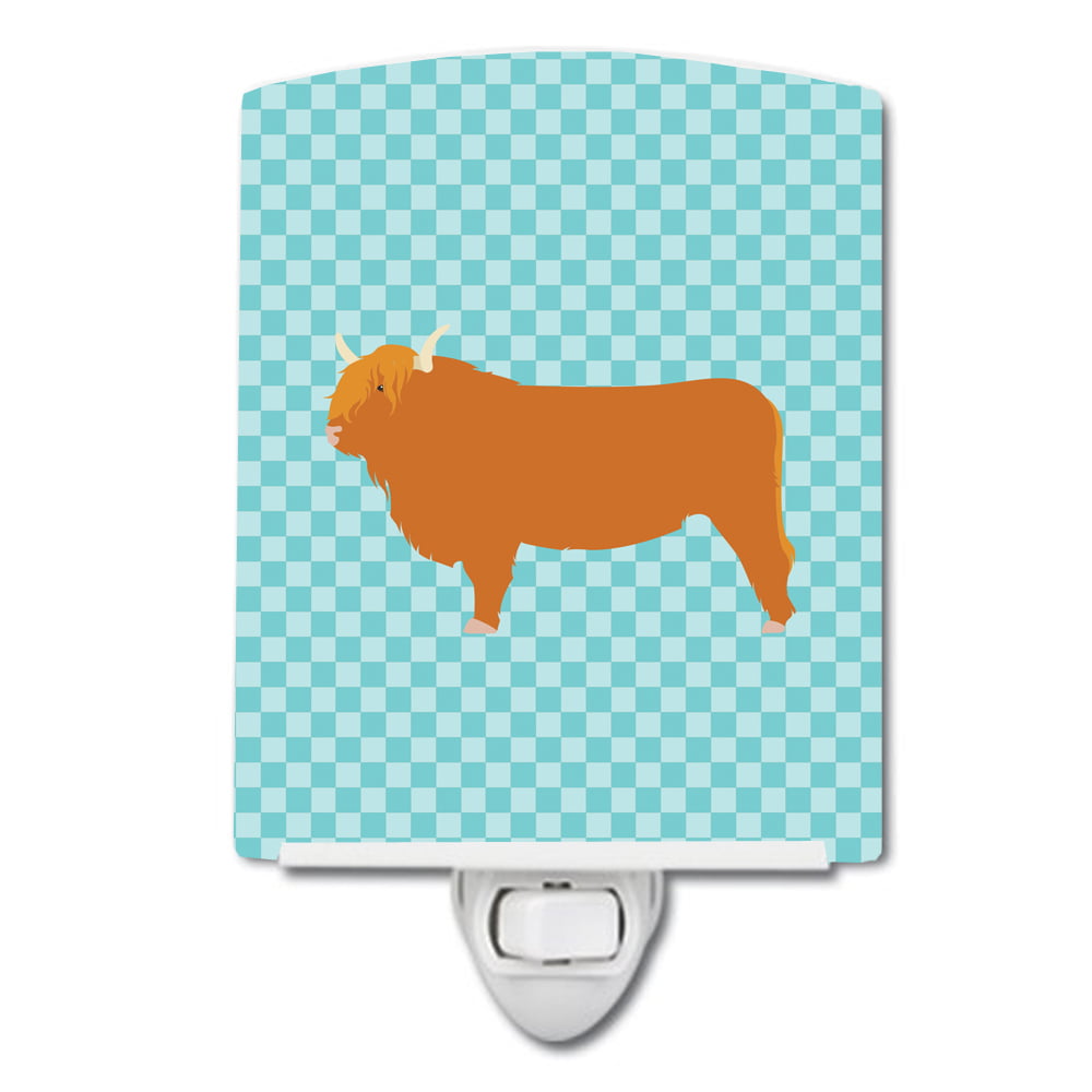 BB7994CNL Highland Cow Blue Check Ceramic Night Light