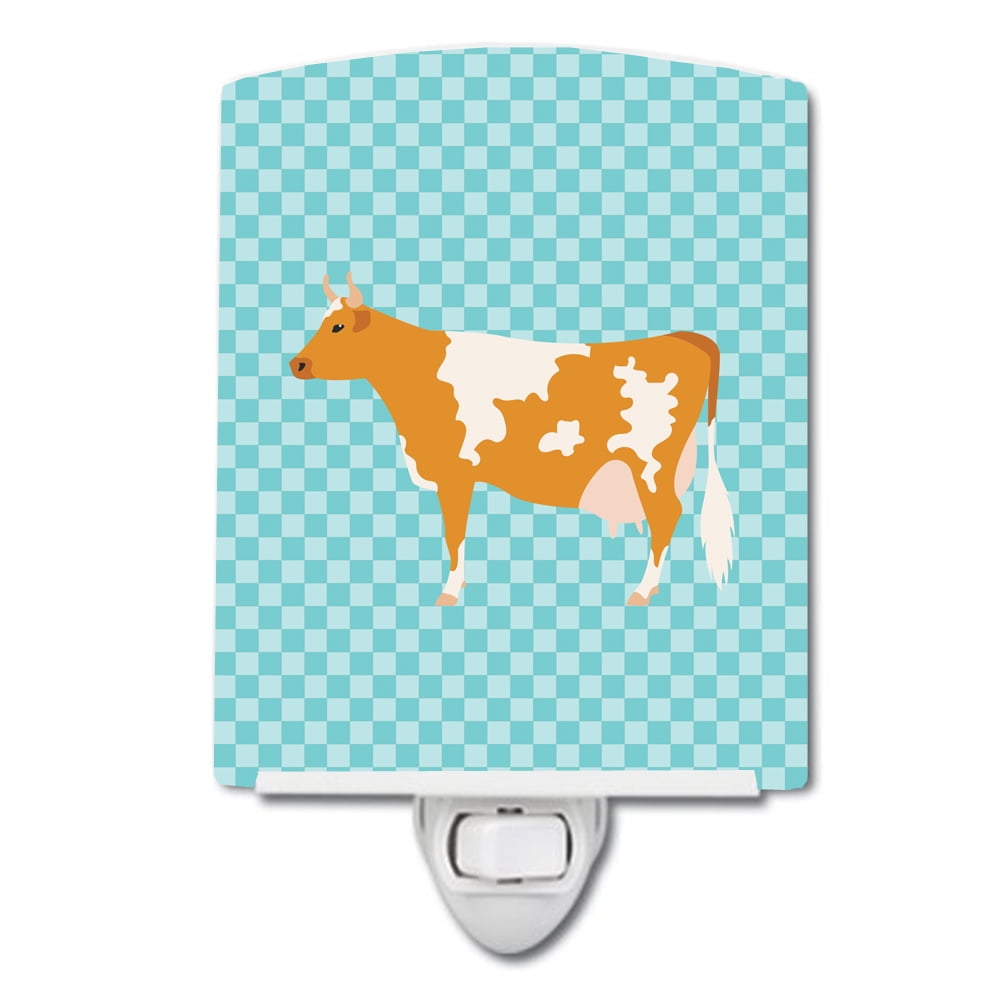 Guernsey Cow Blue Check Ceramic Night Light