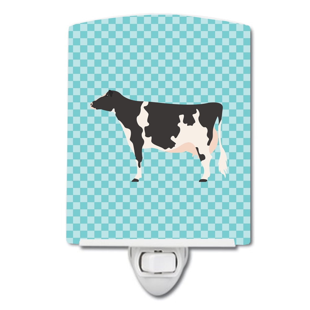 BB7996CNL Holstein Cow Blue Check Ceramic Night Light
