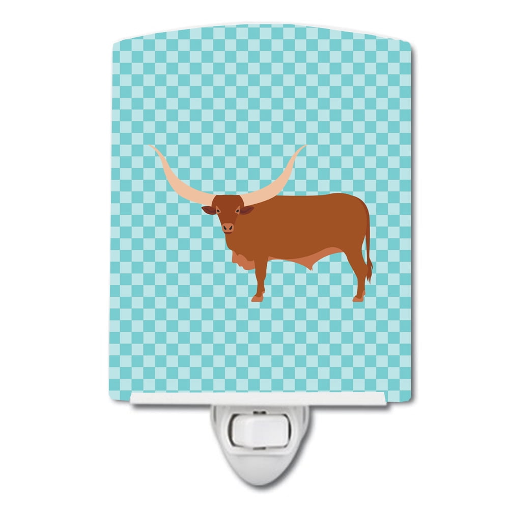 Ankole-Watusu Cow Blue Check Ceramic Night Light
