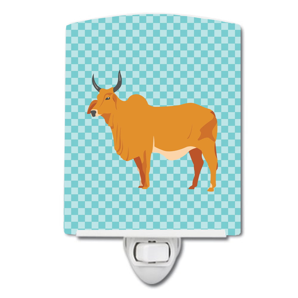 Zebu Indicine Cow Blue Check Ceramic Night Light