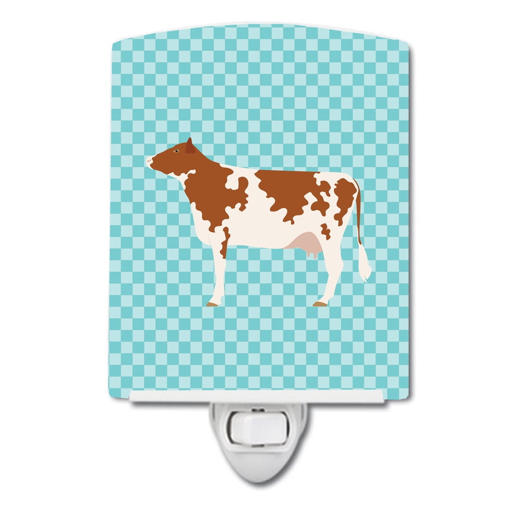 BB8001CNL Ayrshire Cow Blue Check Ceramic Night Light